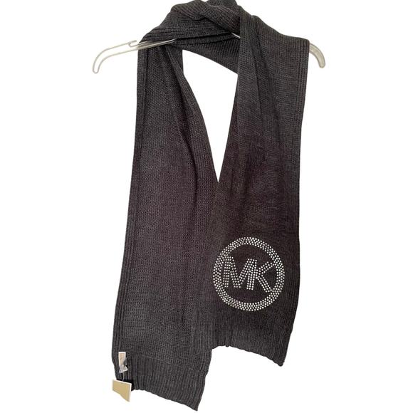 NWT Michael Kors Charcoal Gray w/Silver Studs Logo Scarf 72" x 8" - Picture 2 of 5
